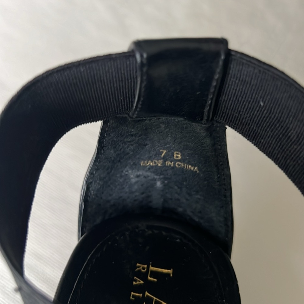LAUREN Ralph Lauren Black Elastic Stretch Strap Slip On Wedge Sandal Heel Size 7 - Picture 5 of 9